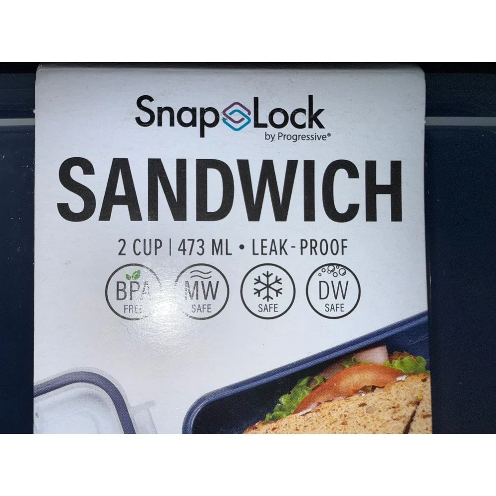 SnapLock Sandwich Container Blue Leak Proof 2 Cup NEW